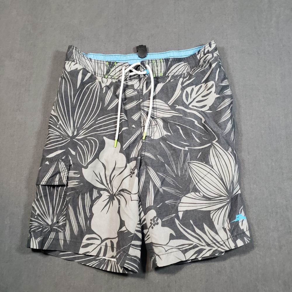 Tommy Bahama Swim Trunks Mens Medium Gray Tropical Floral Cargo Board Shorts